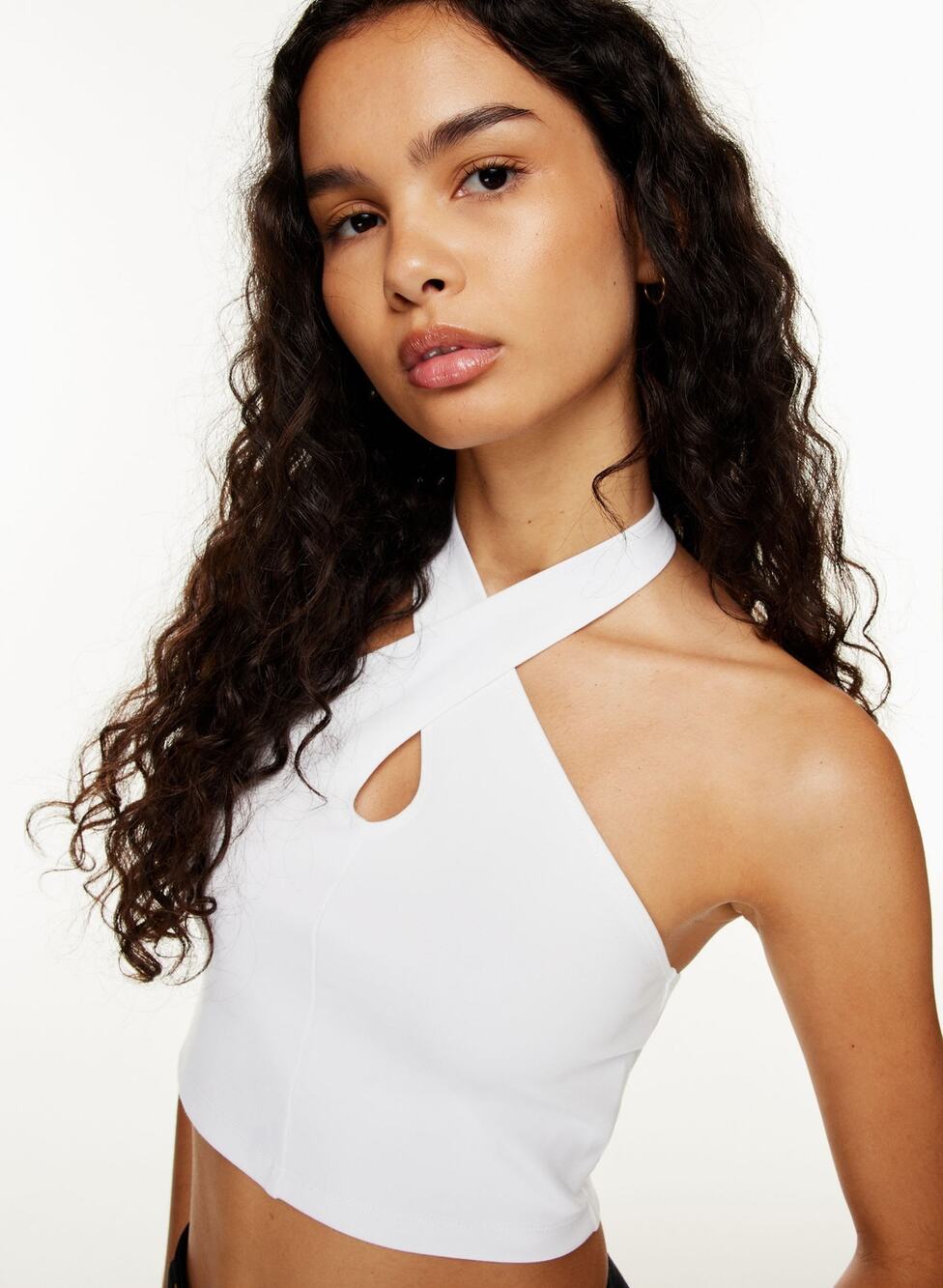 Aritzia Sunday Best Amie White Halter Crop Top Sleeveless Soft Stretch Knit